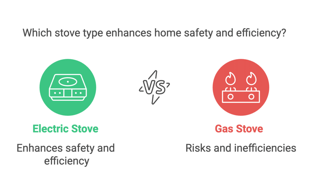 A chart showing the safety and effiency benefits of electric stoves