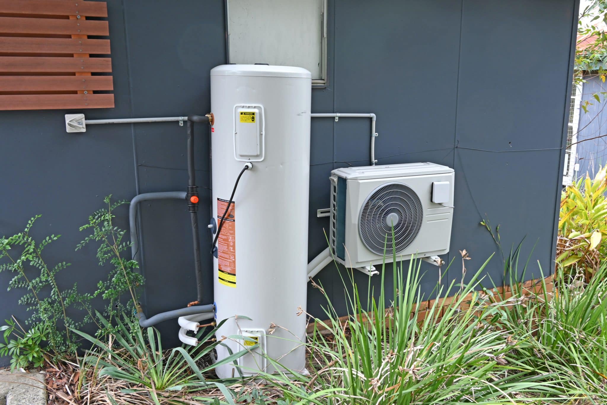 A new heat pump water heater that a homeowner has installed to replace a gas water heater.