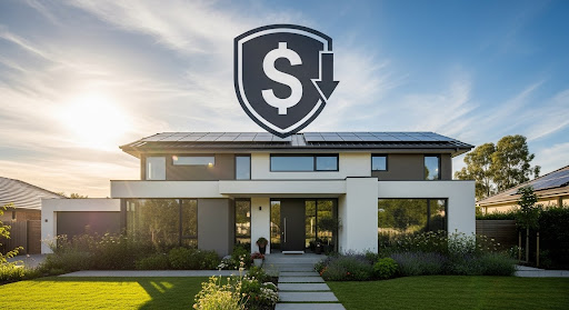 A high-efficiency home with a dollar sign above it, signifying savings from the HOMES program and IRA Rebates.